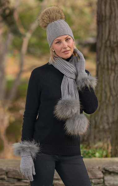 Ladies Fox Fur Cashmere Gloves