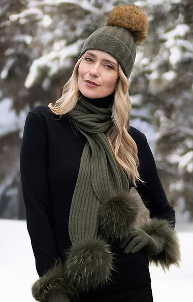 Ladies Fox Fur Cashmere Scarf