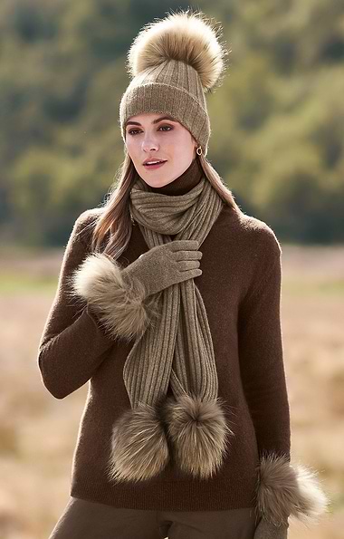 Ladies Fox Fur Cashmere Scarf