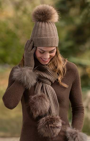 Ladies Fox Fur Cashmere Scarf