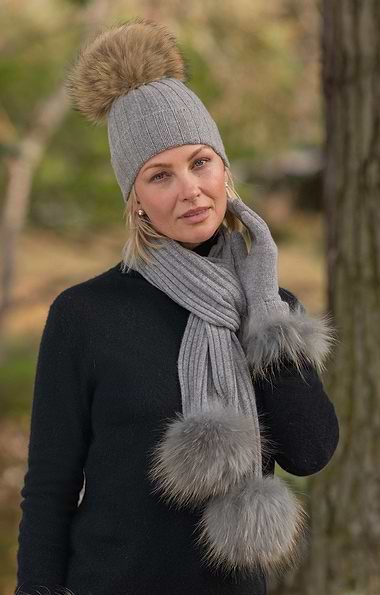 Ladies Fox Fur Cashmere Scarf