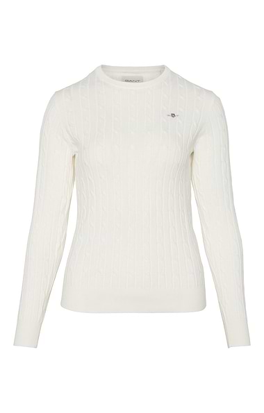 Ladies Gant Cotton Cable Knit Crew Neck Sweater
