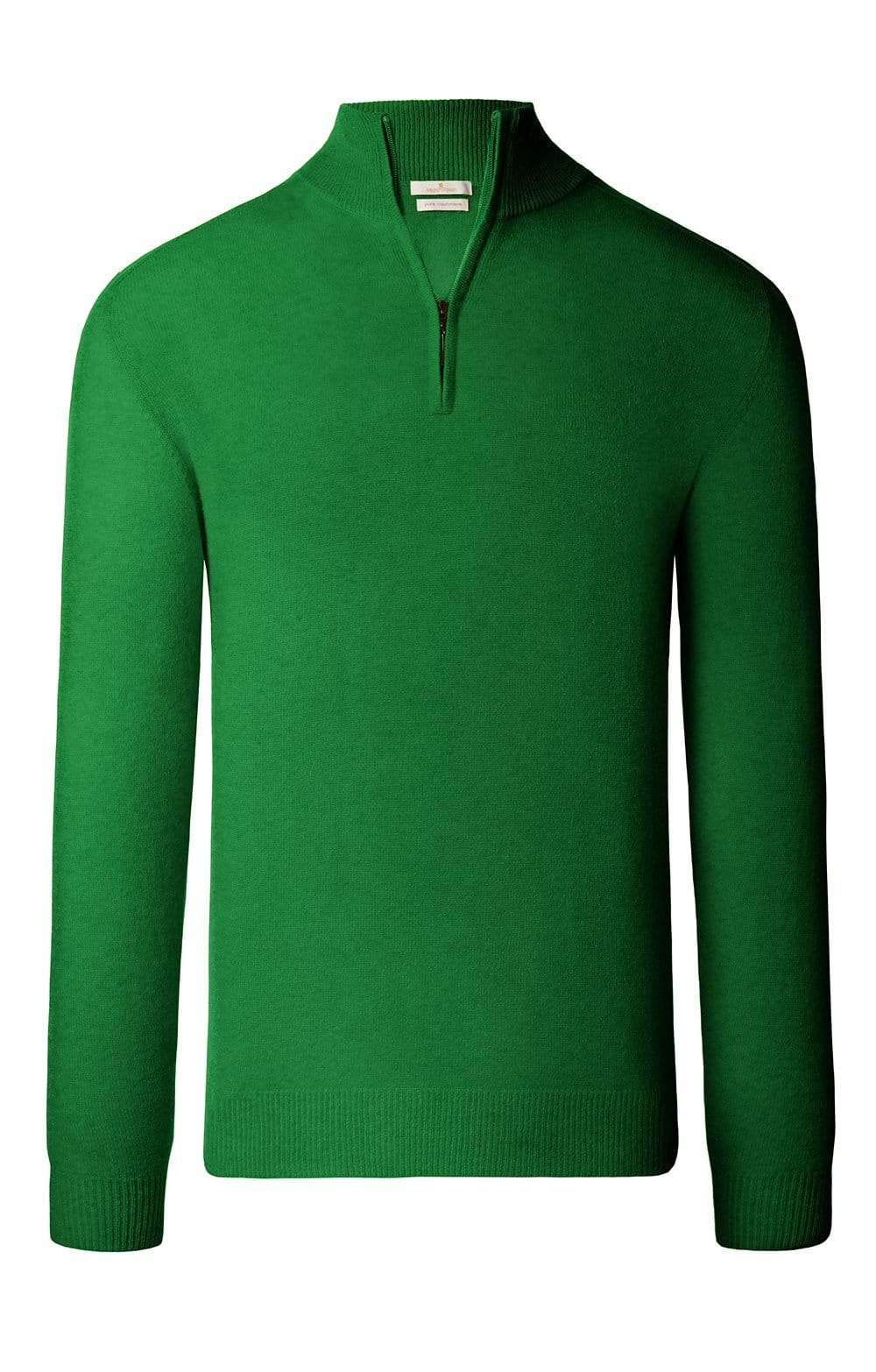 Mens Cashmere T-Zip, Green - House of Bruar