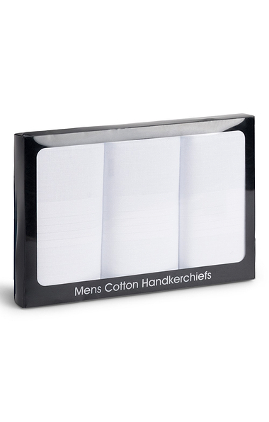 Men’s 3 Pack White Cotton Handkerchiefs
