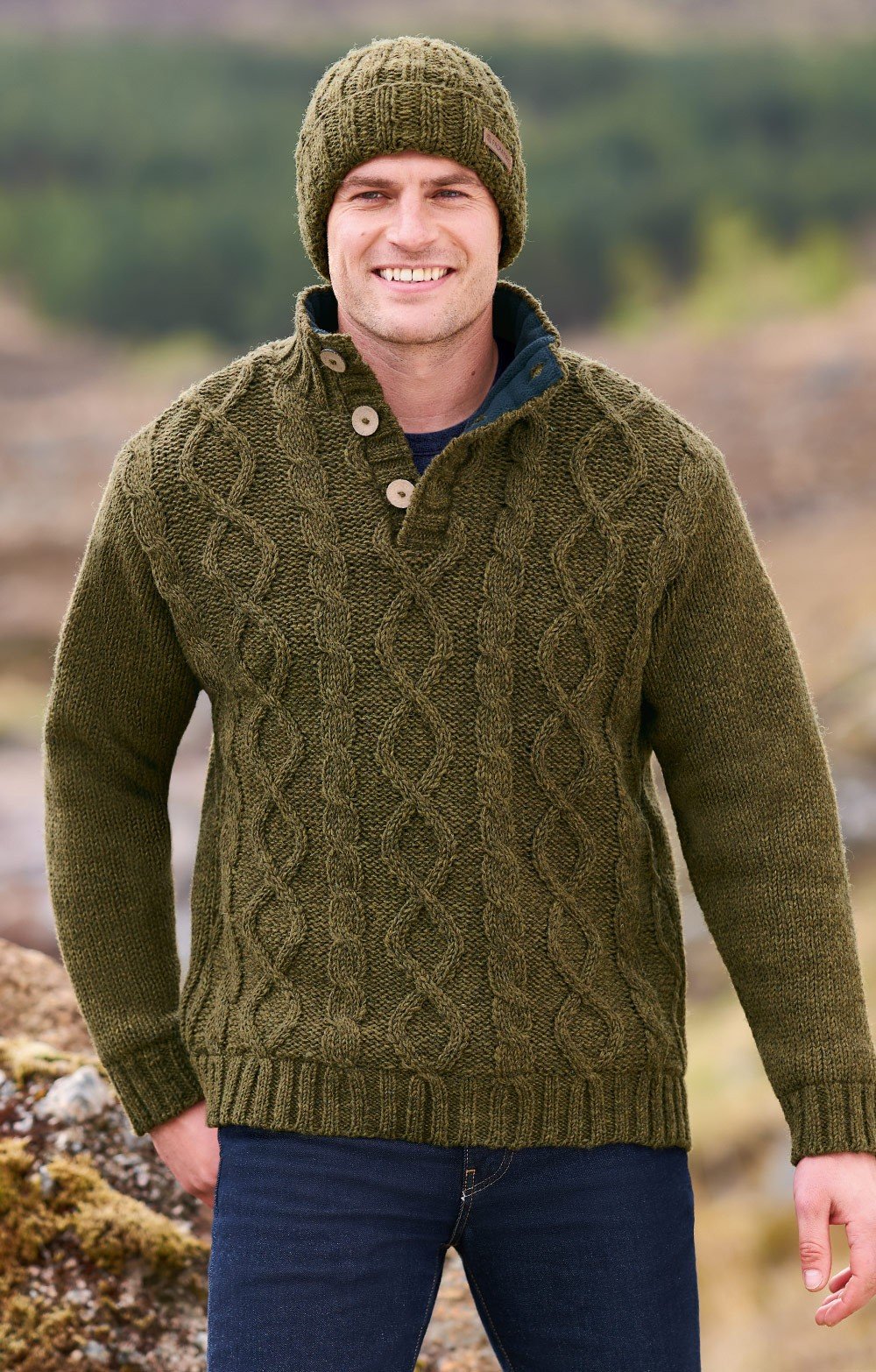 Charvet by Ballantyne ニット arnys herill Mens Celtic Aran T Zip, Green - House of Bruar