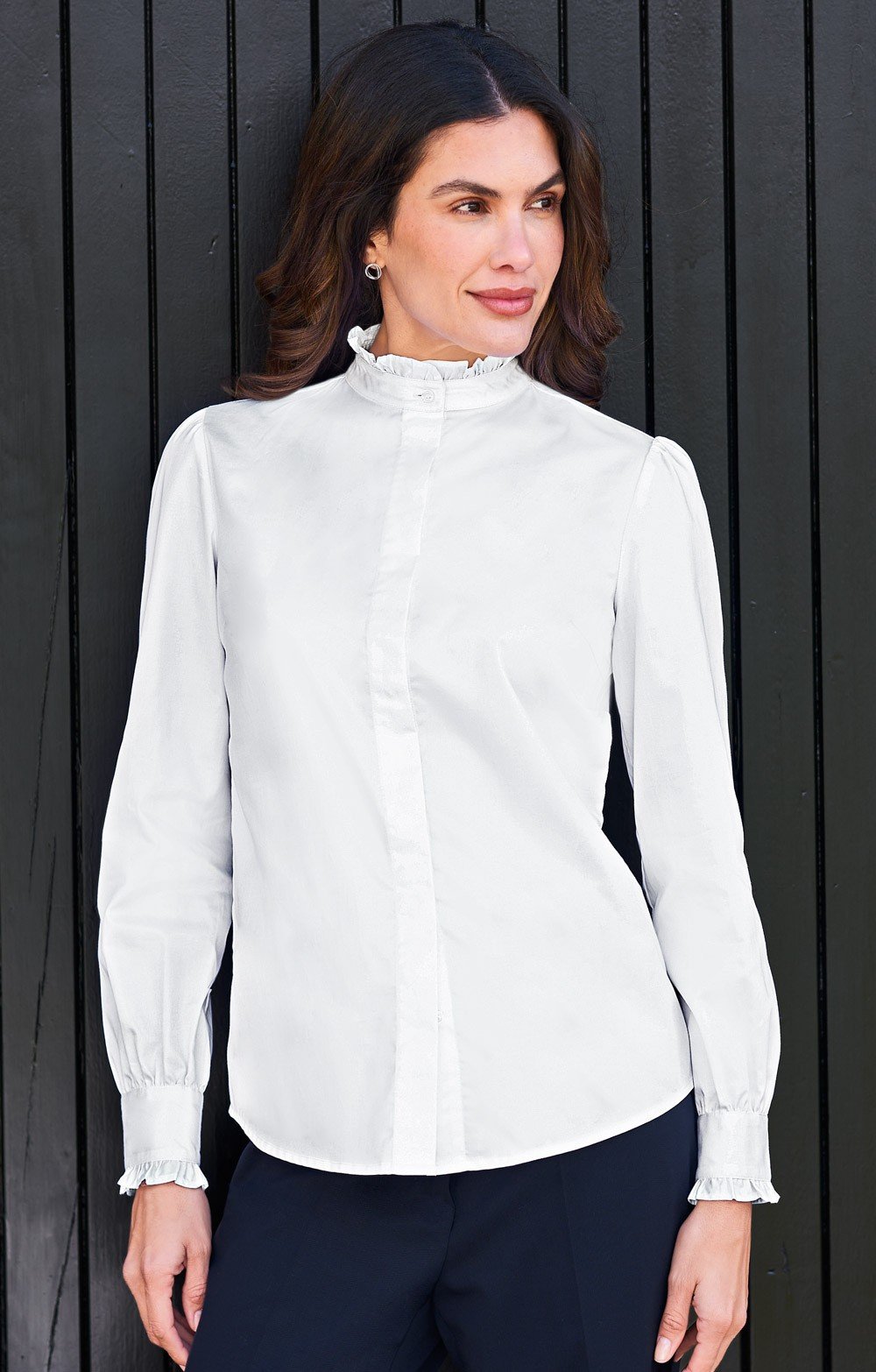新品　Stand Frill Blouse ホワイト WHYTO（ホワイト） スタンドフリルカラー ブラウス stand frill collar