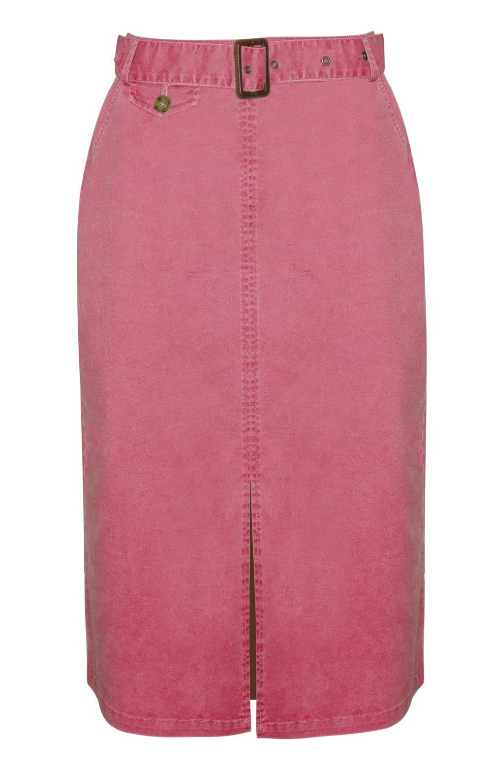 Ladies Stretch Cotton Long Chino Skirt, Orange - House of Bruar