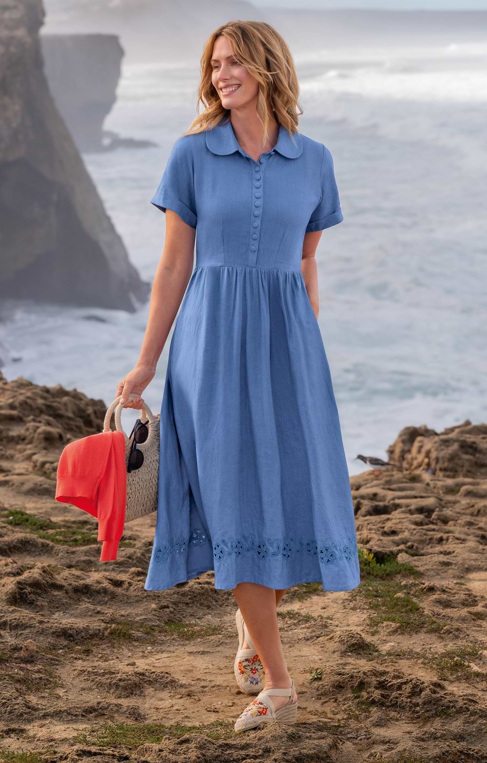 Ladies Linen Dress, Blue - House of Bruar