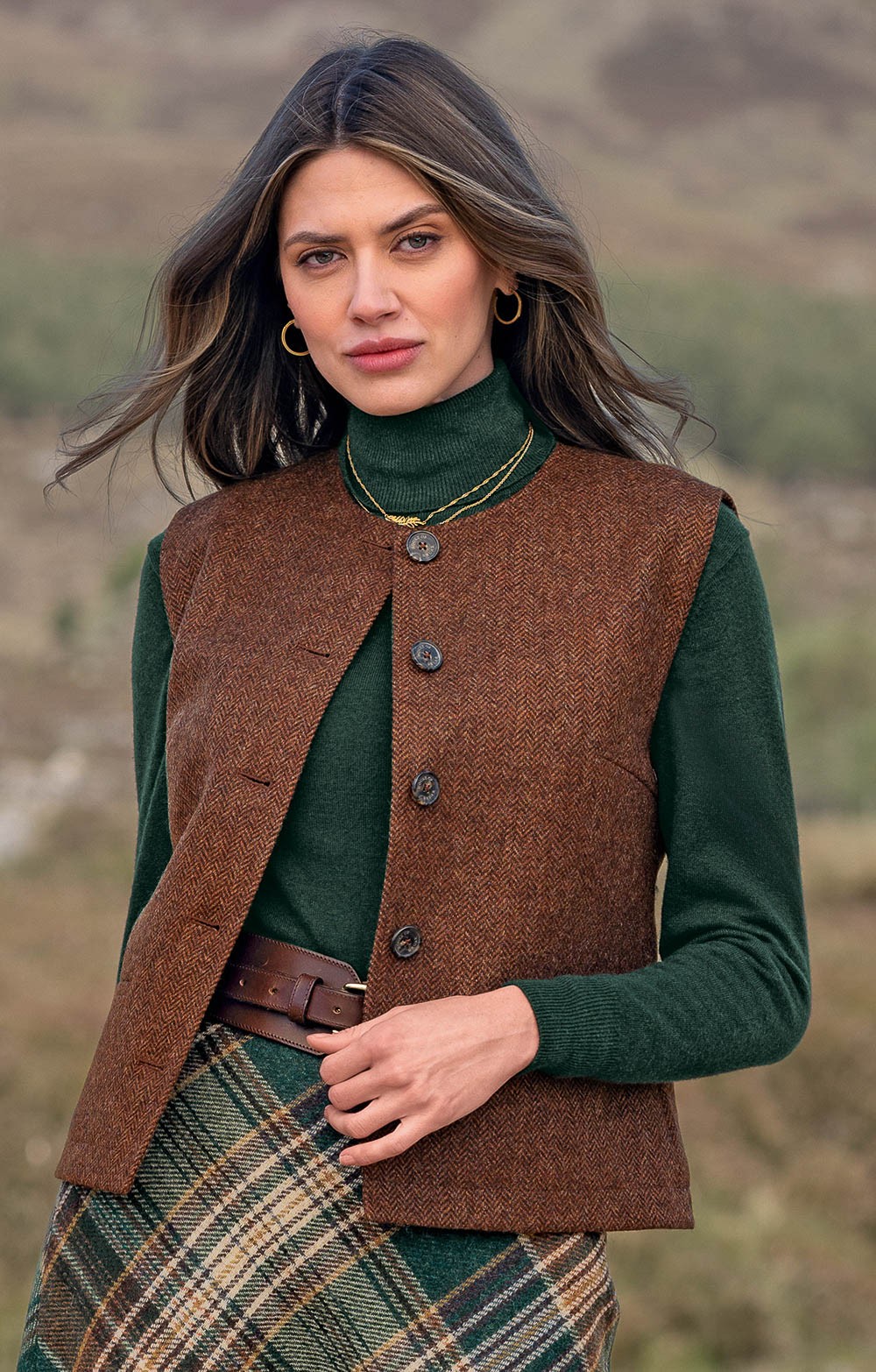Ladies British Tweed Crew Neck Gilet