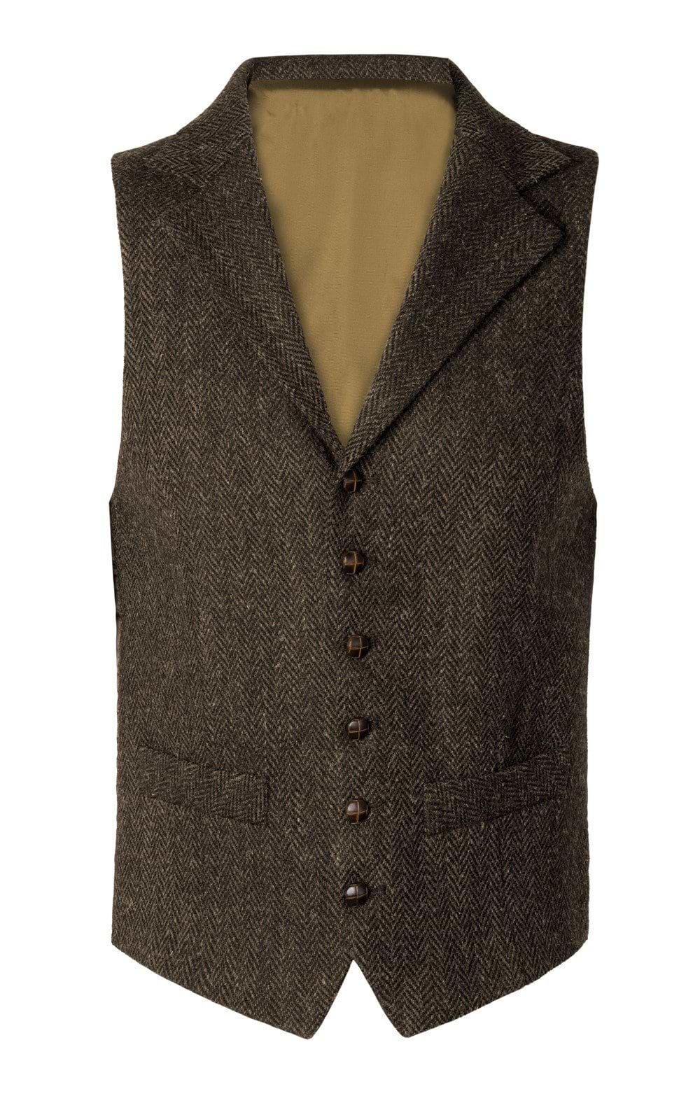 Mens Single Breasted Harris Tweed® Waistcoat, Brown - House of Bruar