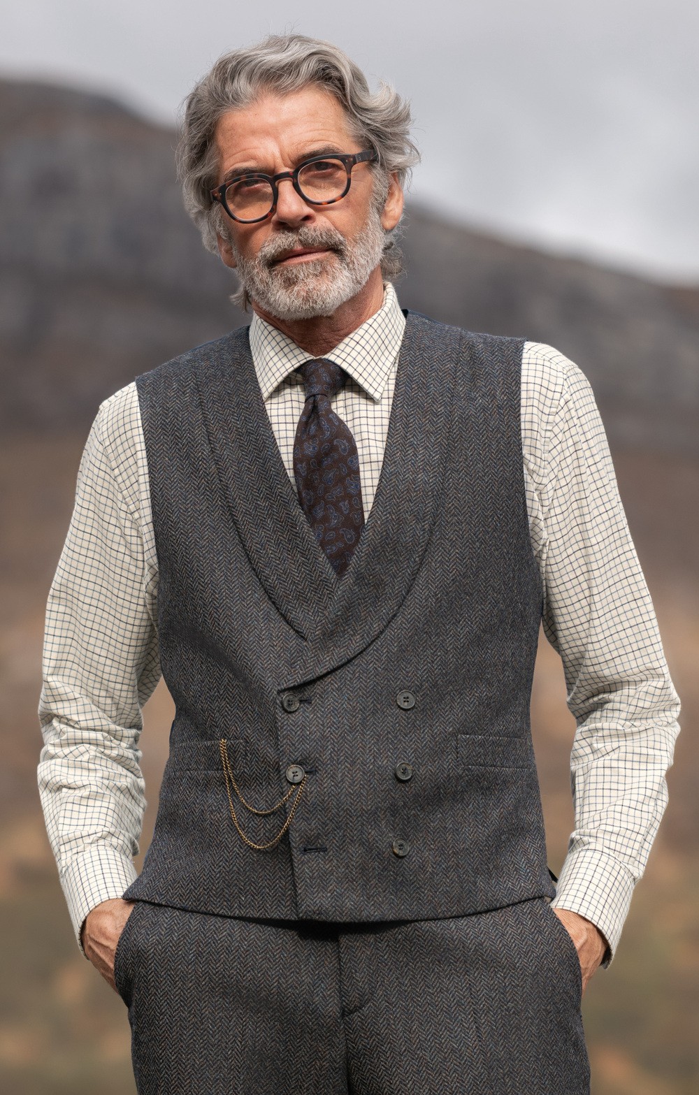 Men's Double Breasted Shetland Tweed Waistcoat