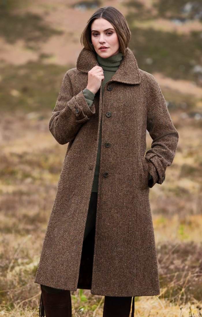 Donegal Tweed Overcoat Long Tweed Coat Womens Women's Plaid