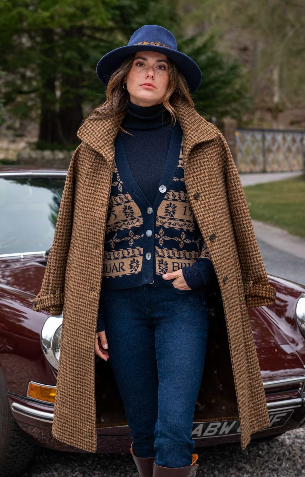 Ladies British Tweed Full Length Raglan Coat