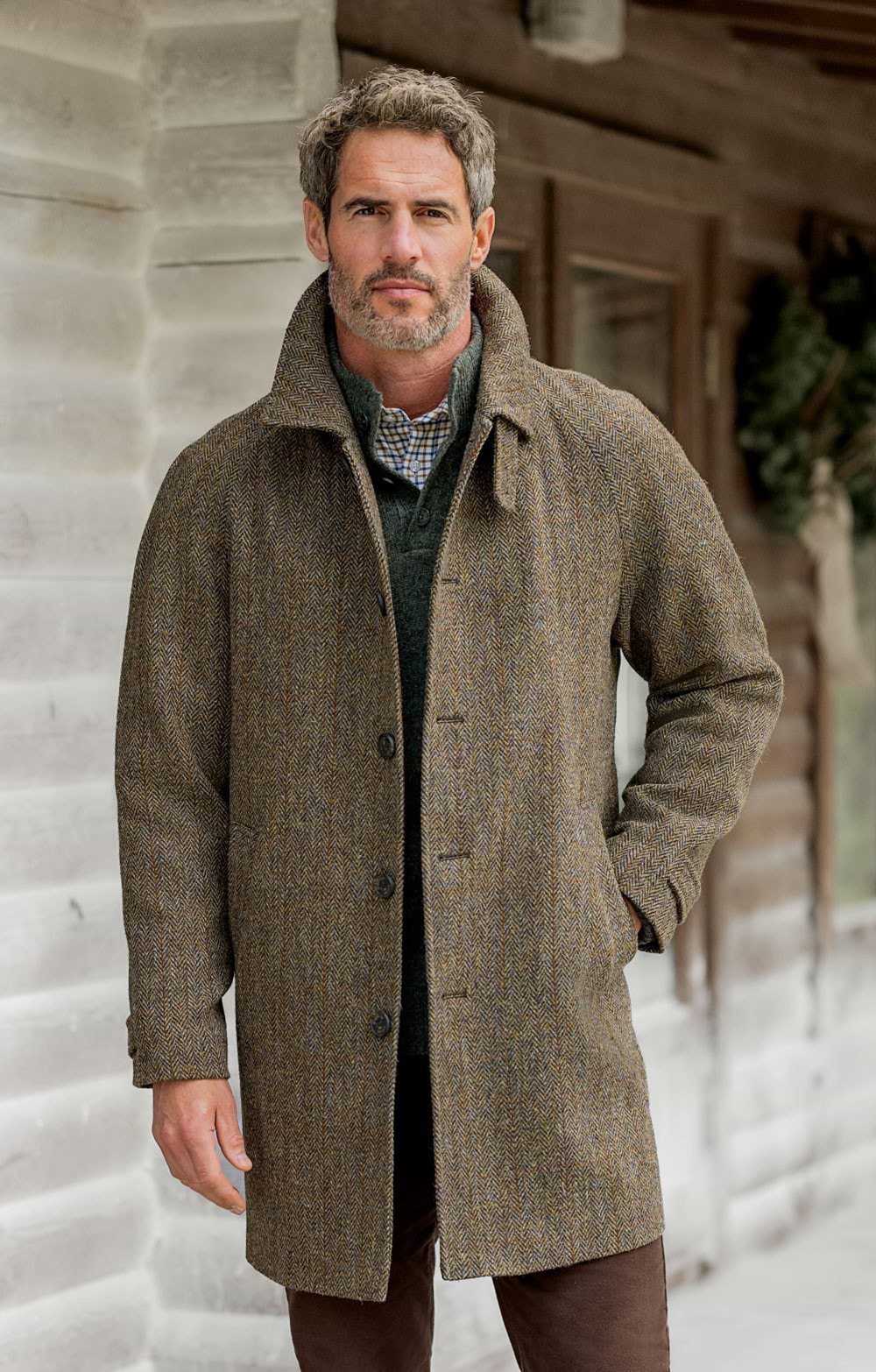 Mens Tweed Car Coat, Grey, Green - House of Bruar