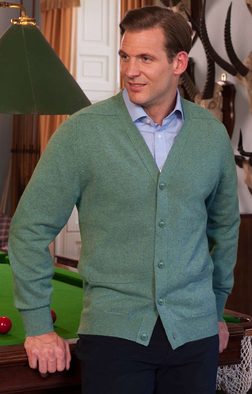 Men's Hackett London Milano Full-Zip Cardigan, Green - House of Bruar